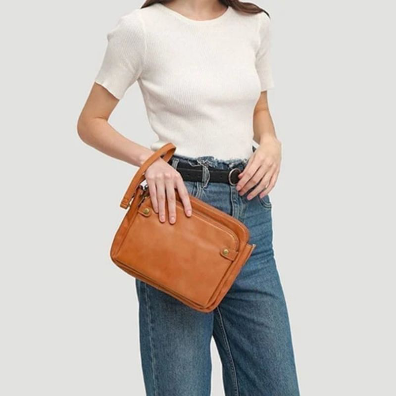 Three-Layer Leather Crossbody Bag - Gitelle