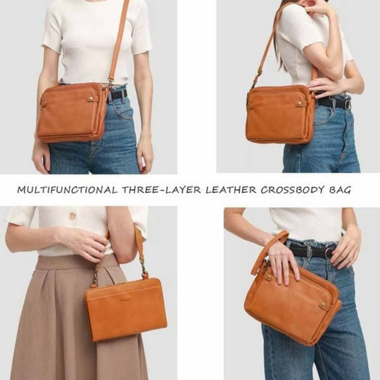 Three-Layer Leather Crossbody Bag - Gitelle