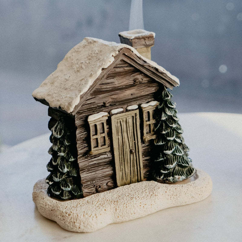 Log Cabin Incense Burner with Smoking Chimney
