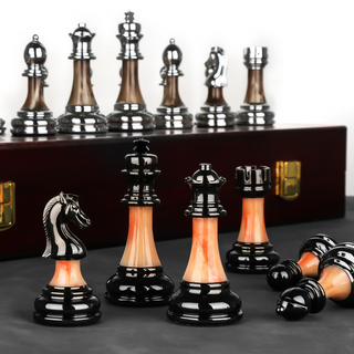 Luxury Metal Chess Set with Large 45CM Wooden Board