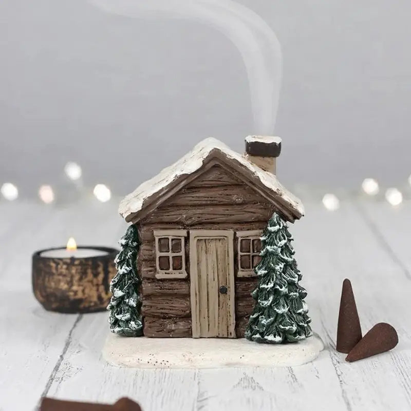Log Cabin Incense Burner with Smoking Chimney