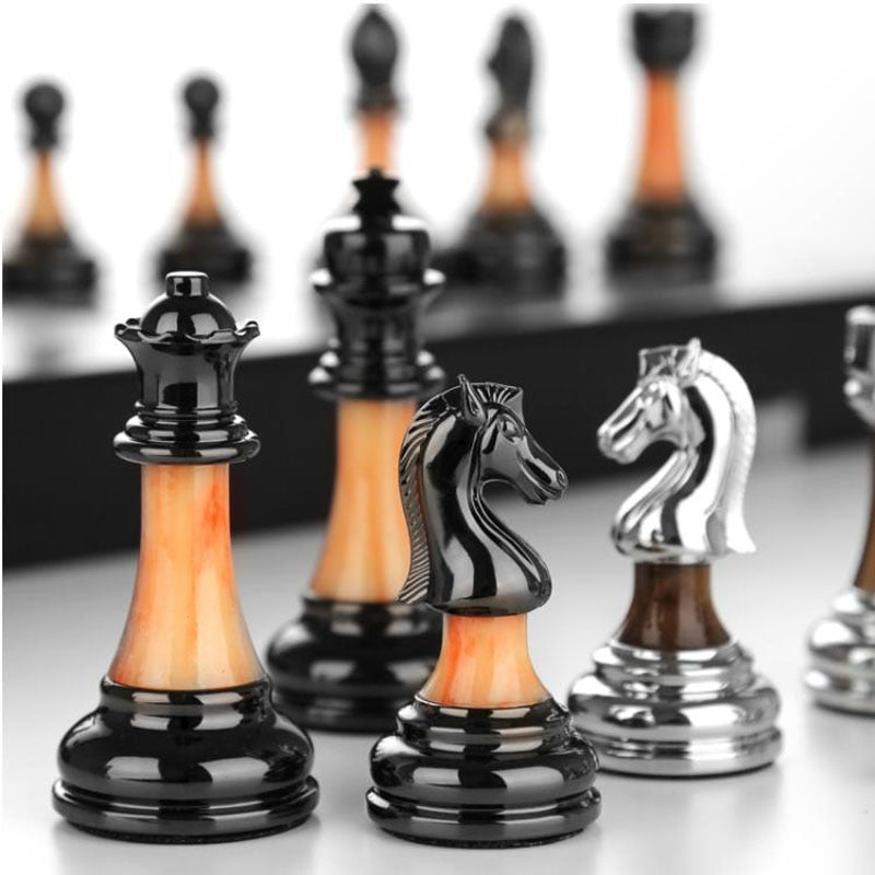Luxury Metal Chess Set with Large 45CM Wooden Board - Gitelle