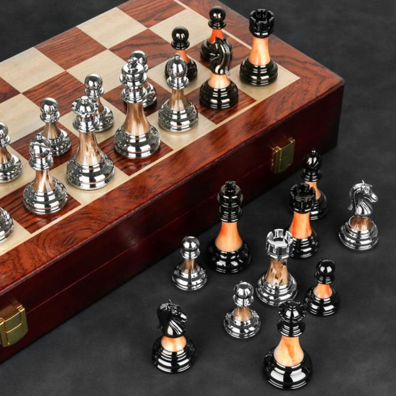Luxury Metal Chess Set with Large 45CM Wooden Board - Gitelle
