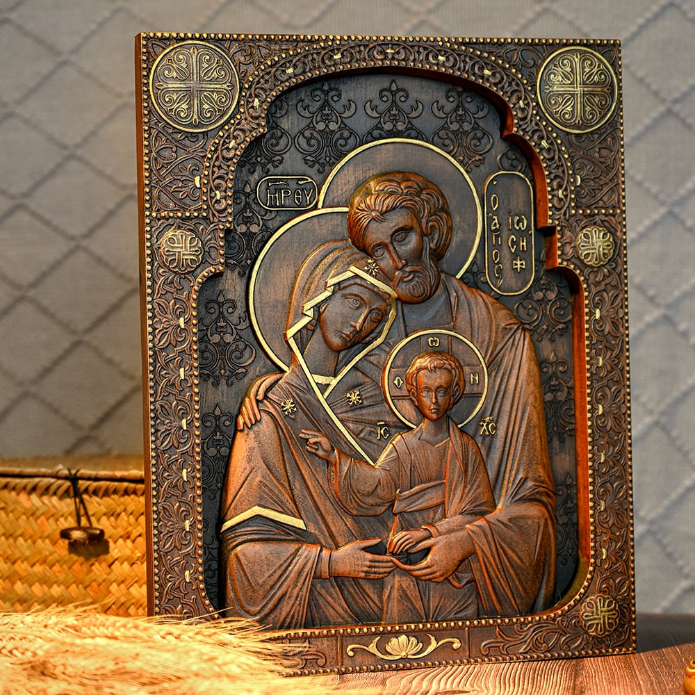 Holy Family Nativity Scene Wood Carving - Gitelle