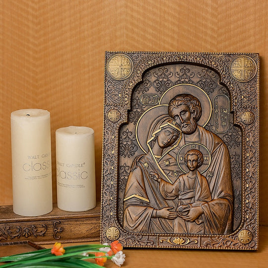 Holy Family Nativity Scene Wood Carving - Gitelle