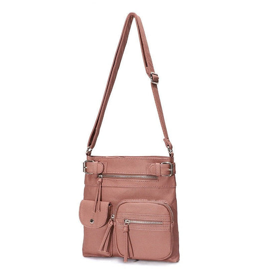 Multi-Pocket Leather Shoulder Bag - Gitelle