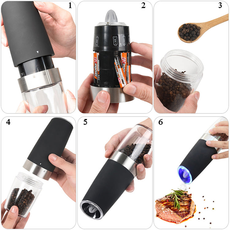 Automatic Electric Gravity Induction Salt and Pepper Grinder 2 In