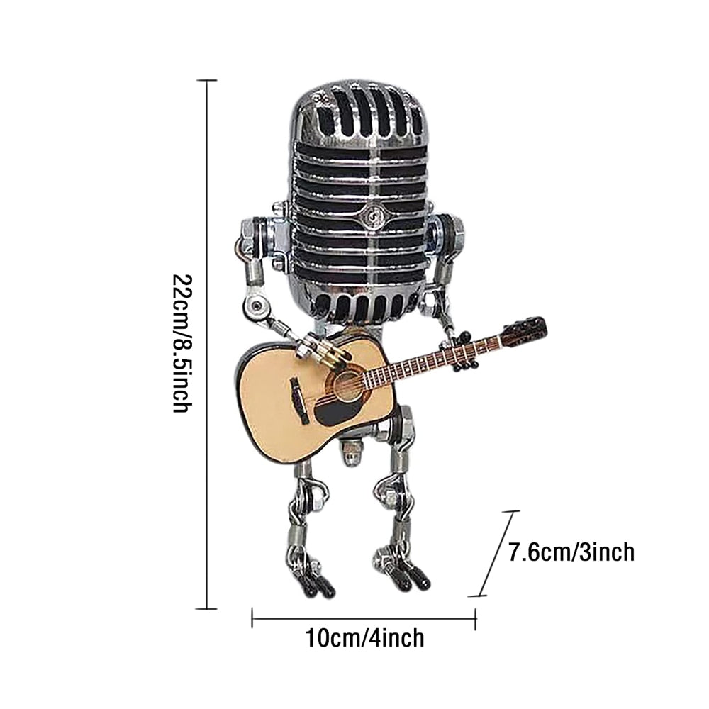 Vintage Metal Microphone Robot With Guitar Lamp - Gitelle