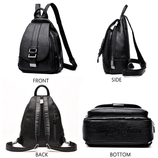 Women Retro Leather Backpack - Gitelle