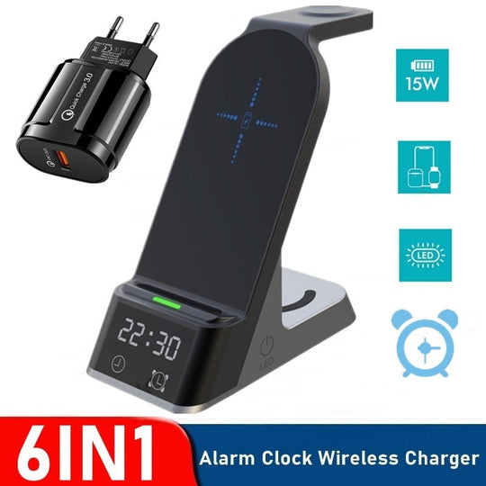 6 in 1 Alarm Clock Wireless Charger - Gitelle