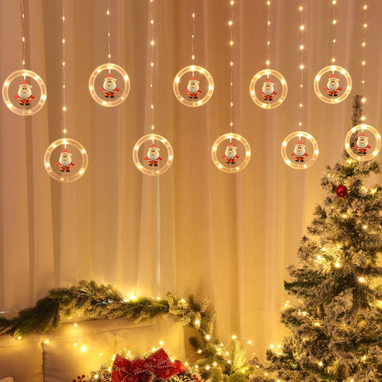 Led Santa Snowman Curtain Light With Rings - Gitelle