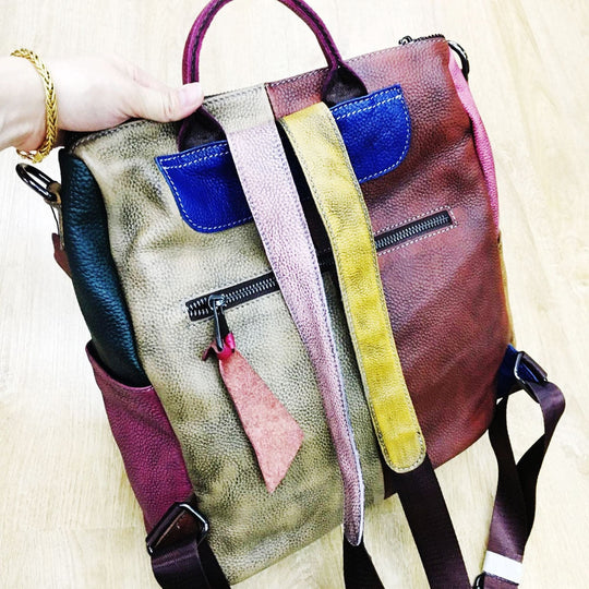 Multicolor Women Leather Zipper Backpack - Gitelle