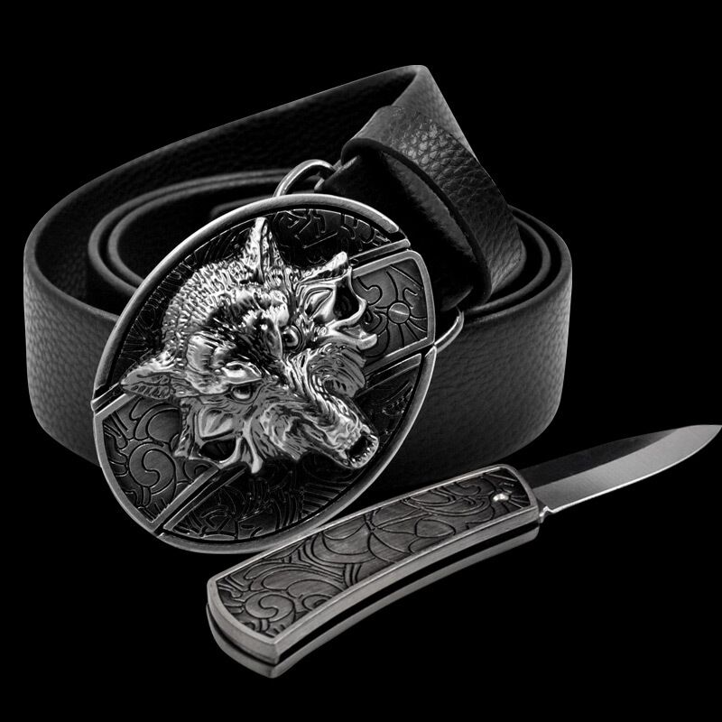 Men’s Fashion Leather Skull Belt With Knife - Gitelle