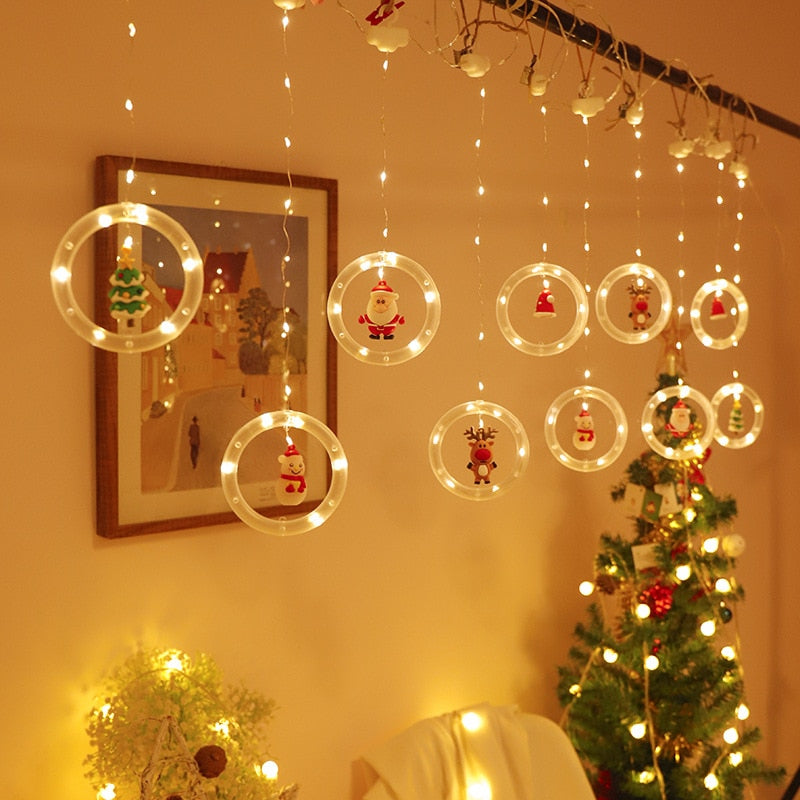 Led Santa Snowman Curtain Light With Rings - Gitelle