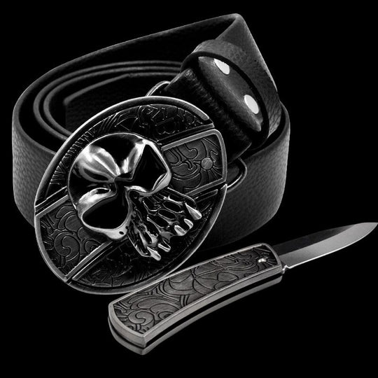 Men’s Fashion Leather Skull Belt With Knife - Gitelle