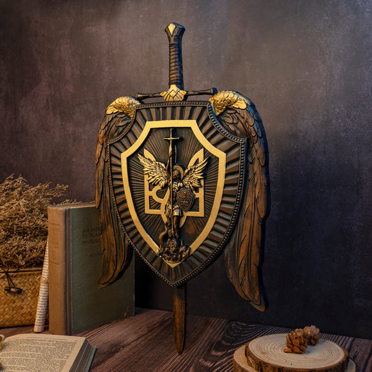 Holy Sword Archangel Michael Shield Wood Carving - Gitelle