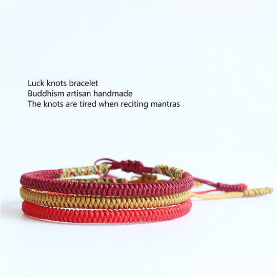 Handmade Tibetan Lucky Knots Bracelet - deep red, golden, red - Gitelle