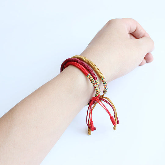 Handmade Tibetan Lucky Knots Bracelet - deep red, golden, red - Gitelle
