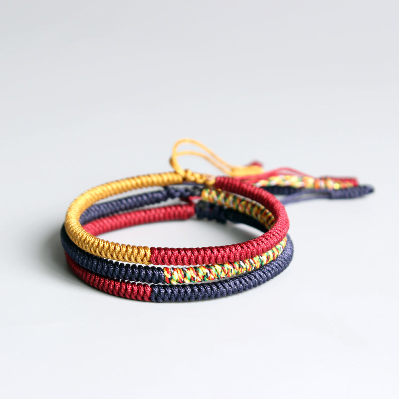Handmade Tibetan Lucky Knots Bracelet - blue, red, golden mix - Gitelle