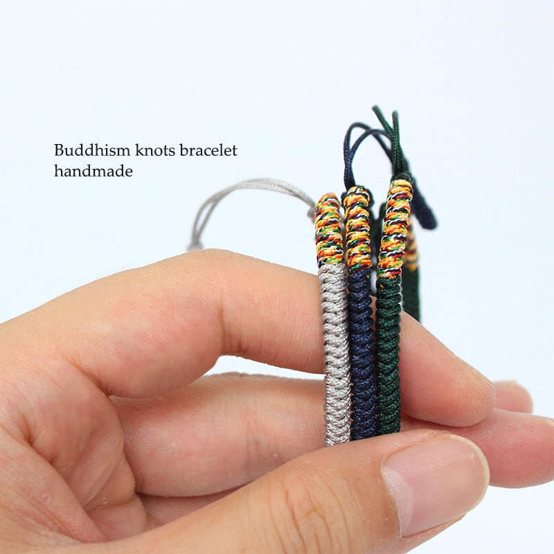Handmade Tibetan Lucky Knots Bracelet - deep blue, silver, dark green - Gitelle