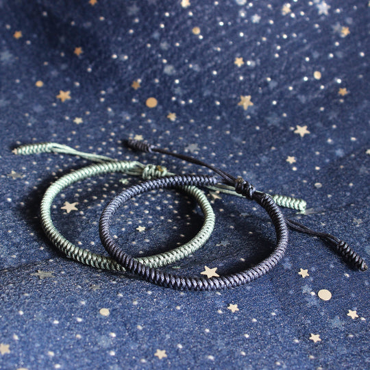 Handmade Tibetan Lucky Knots Bracelet - deep cyan, sky blue, deep blue - Gitelle