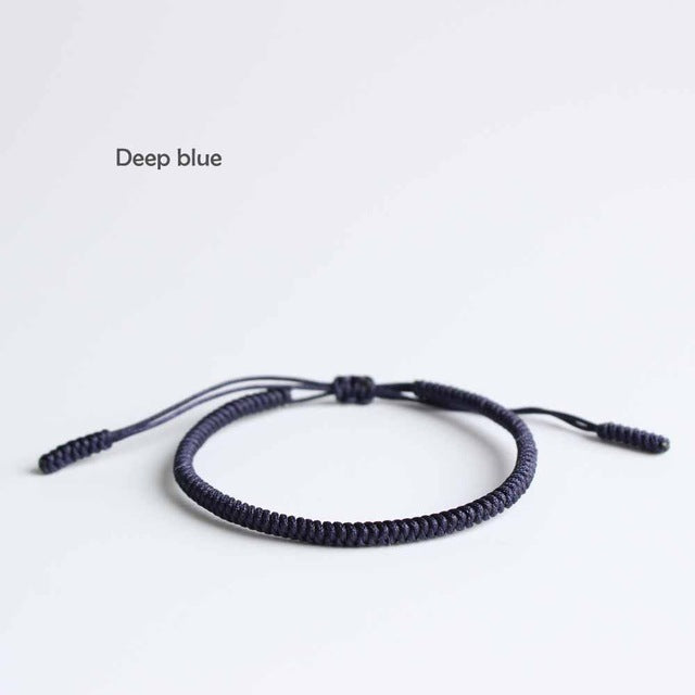Handmade Tibetan Lucky Knots Bracelet - deep cyan, sky blue, deep blue - Gitelle